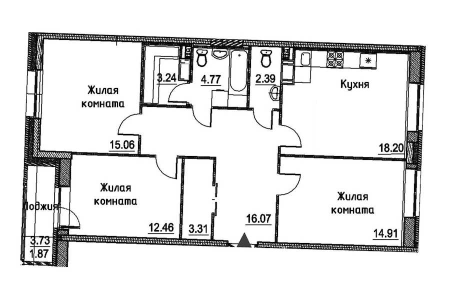 Трехкомнатная квартира в : площадь 92.28 м2 , этаж: 6 – купить в Санкт-Петербурге