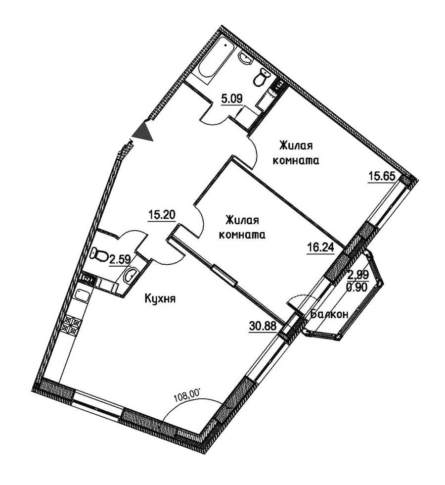 Двухкомнатная квартира в : площадь 86.55 м2 , этаж: 6 – купить в Санкт-Петербурге
