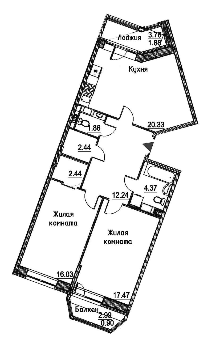 Двухкомнатная квартира в : площадь 79.96 м2 , этаж: 3 – купить в Санкт-Петербурге