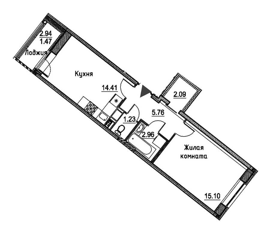 Однокомнатная квартира в : площадь 43.02 м2 , этаж: 8 - 9 – купить в Санкт-Петербурге