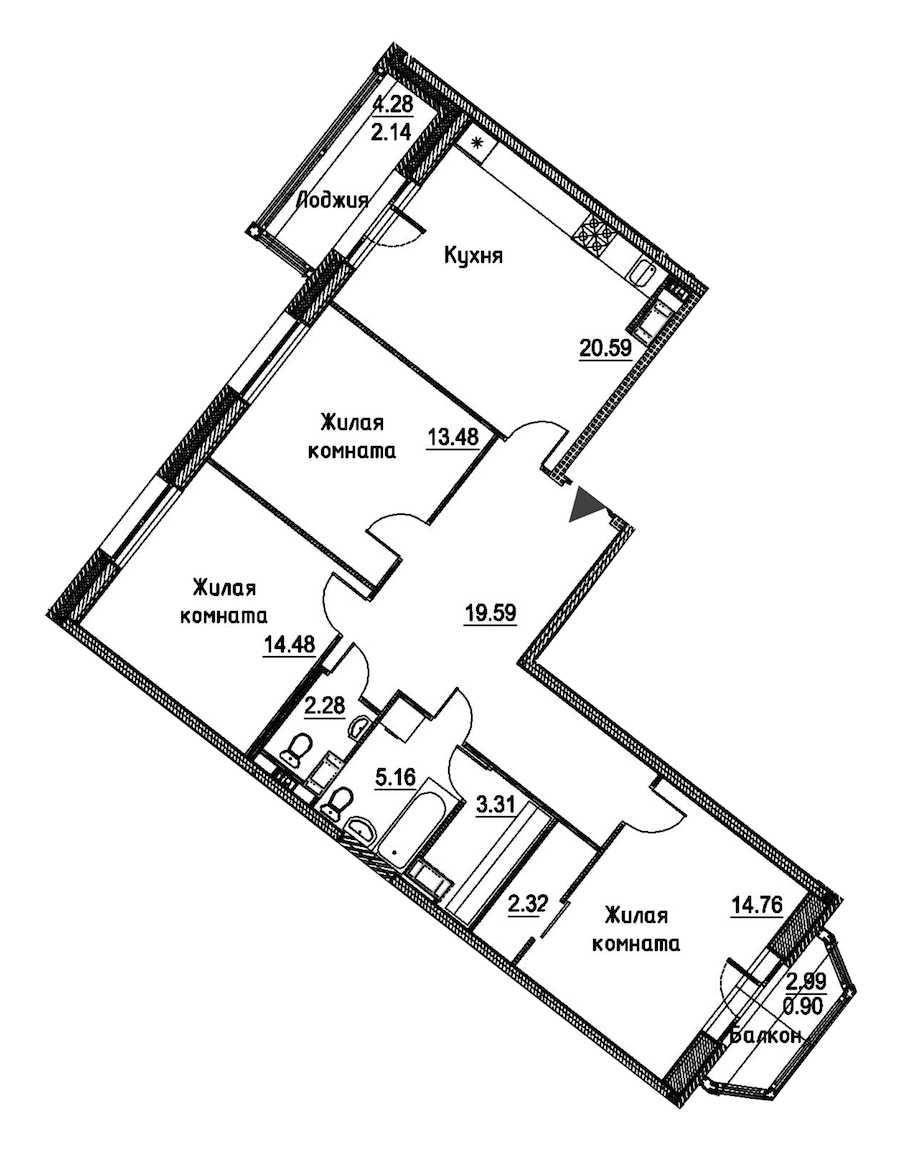 Трехкомнатная квартира в : площадь 99.01 м2 , этаж: 10 – купить в Санкт-Петербурге