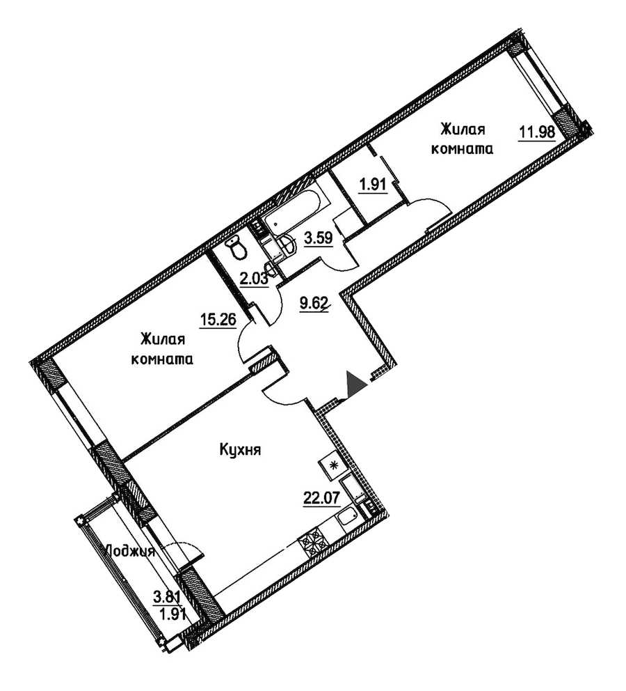 Двухкомнатная квартира в : площадь 68.37 м2 , этаж: 11 – купить в Санкт-Петербурге