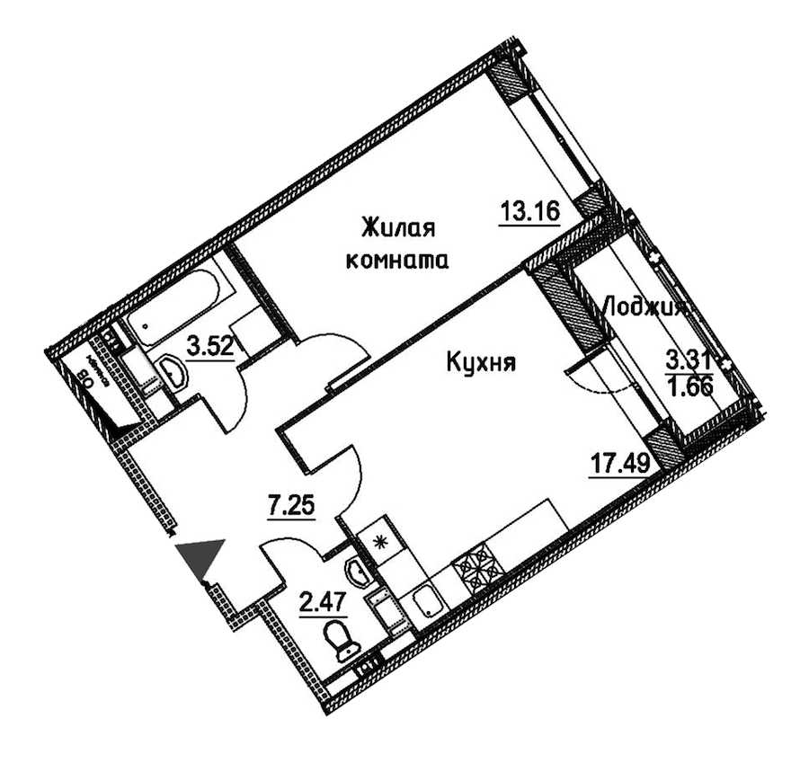 Однокомнатная квартира в : площадь 45.55 м2 , этаж: 3 – купить в Санкт-Петербурге