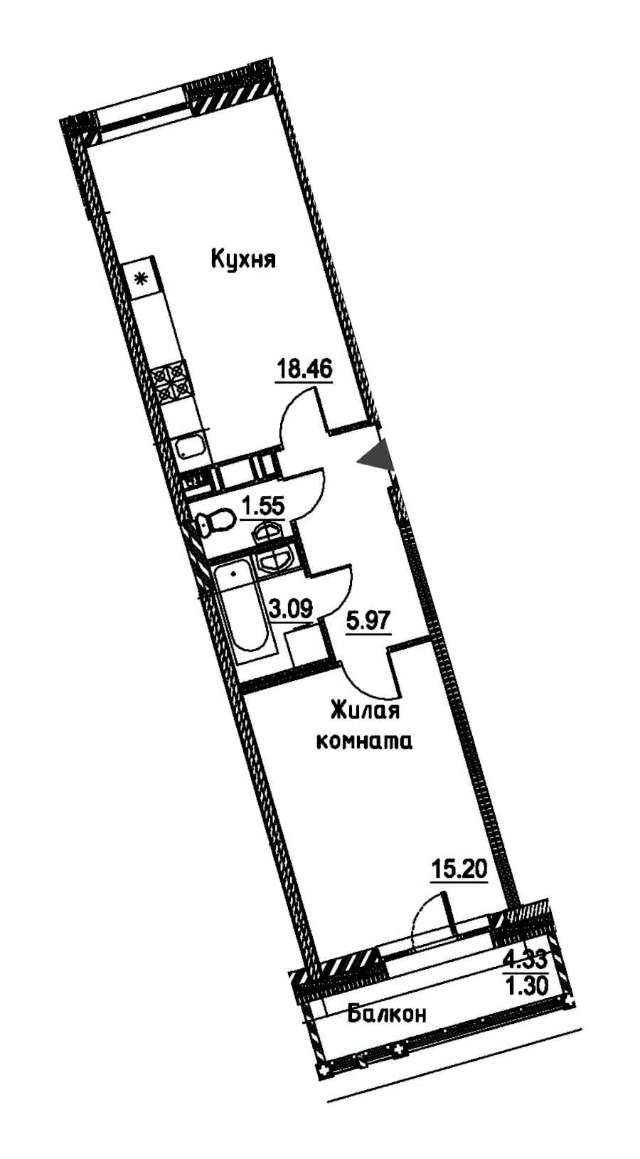 Однокомнатная квартира в : площадь 45.57 м2 , этаж: 7 - 8 – купить в Санкт-Петербурге