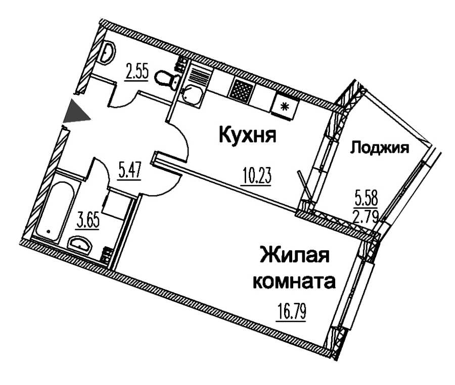 Однокомнатная квартира в : площадь 41.48 м2 , этаж: 2 – купить в Санкт-Петербурге