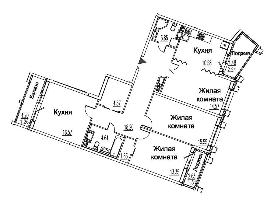 Трехкомнатная квартира в : площадь 108.32 м2 , этаж: 12 – купить в Санкт-Петербурге