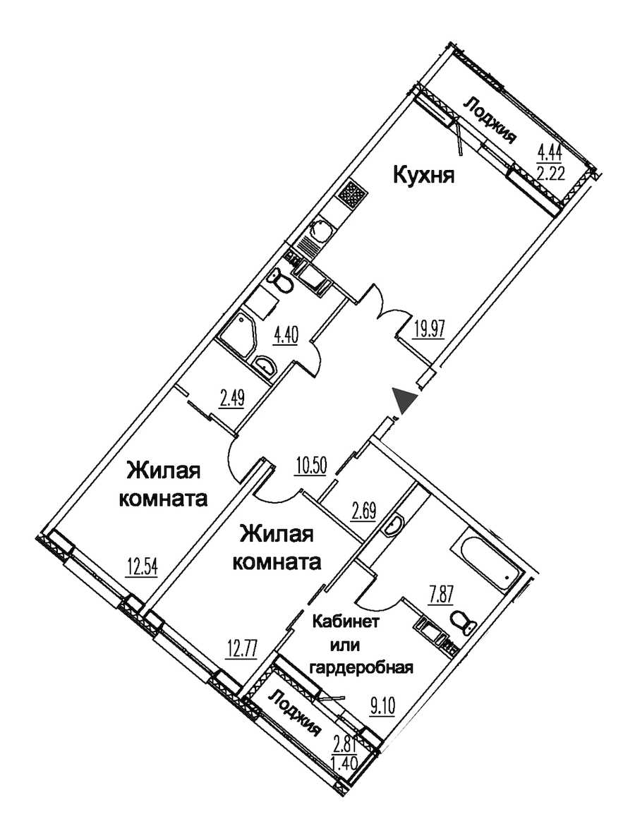 Двухкомнатная квартира в : площадь 85.95 м2 , этаж: 12 – купить в Санкт-Петербурге