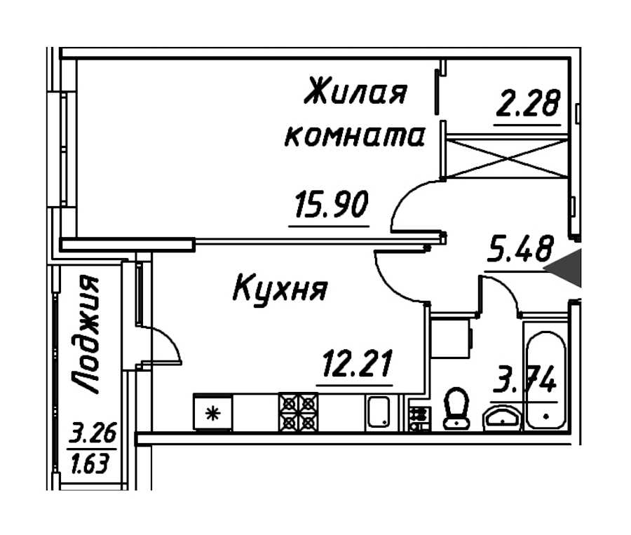 Однокомнатная квартира в : площадь 41.24 м2 , этаж: 2 – купить в Санкт-Петербурге