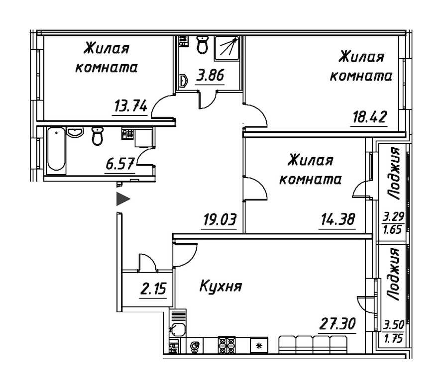 Трехкомнатная квартира в : площадь 108.85 м2 , этаж: 2 – купить в Санкт-Петербурге