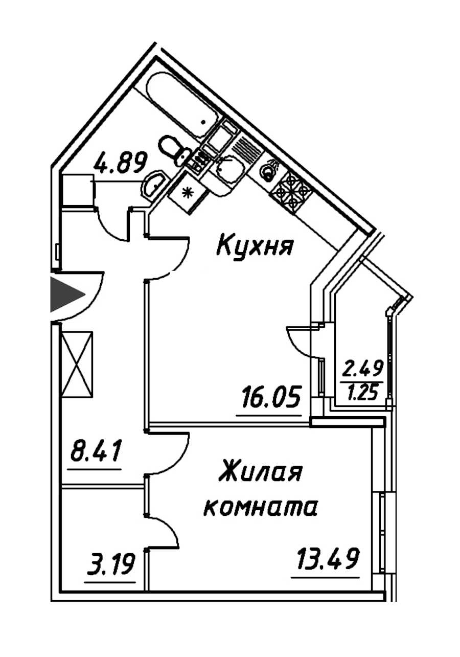 Однокомнатная квартира в : площадь 47.28 м2 , этаж: 3 – купить в Санкт-Петербурге