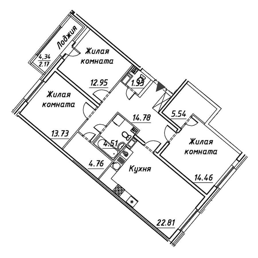 Трехкомнатная квартира в : площадь 97.04 м2 , этаж: 12 – купить в Санкт-Петербурге
