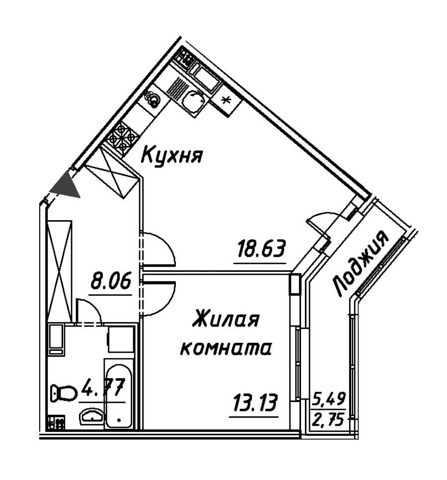 Однокомнатная квартира в : площадь 47.34 м2 , этаж: 3 – купить в Санкт-Петербурге