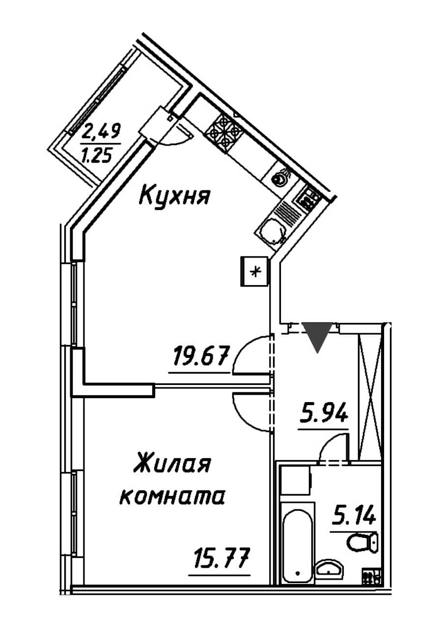 Однокомнатная квартира в : площадь 47.77 м2 , этаж: 2 – купить в Санкт-Петербурге