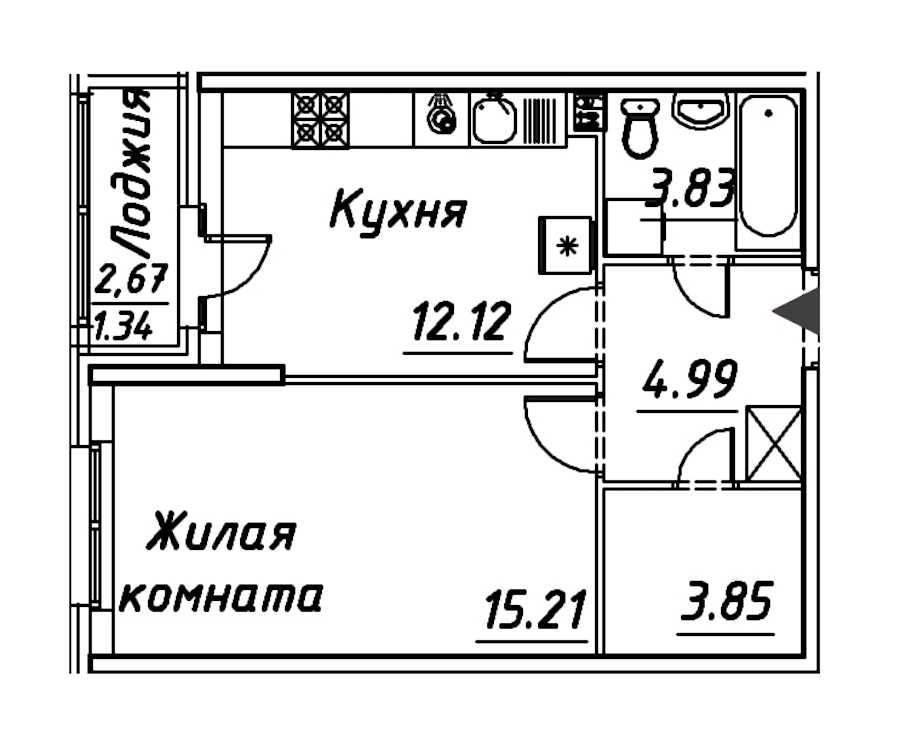 Однокомнатная квартира в : площадь 41.34 м2 , этаж: 2 – купить в Санкт-Петербурге