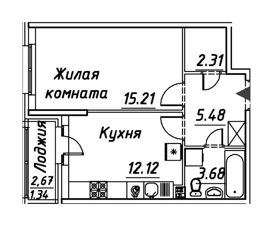 Однокомнатная квартира в : площадь 40.14 м2 , этаж: 2 – купить в Санкт-Петербурге