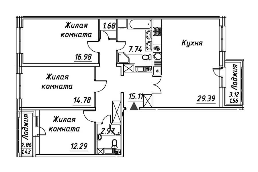 Трехкомнатная квартира в : площадь 103.93 м2 , этаж: 4 – купить в Санкт-Петербурге