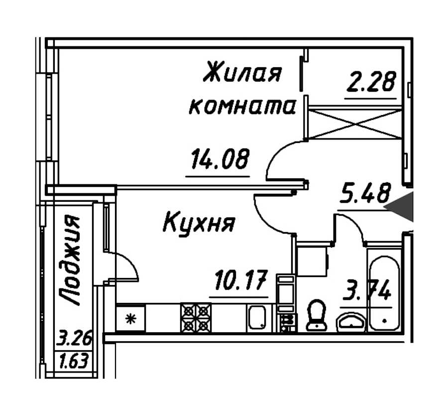 Однокомнатная квартира в : площадь 37.38 м2 , этаж: 4 – купить в Санкт-Петербурге