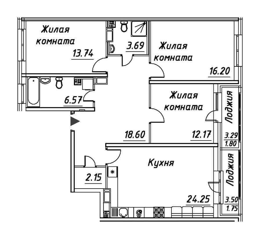 Трехкомнатная квартира в : площадь 100.92 м2 , этаж: 4 – купить в Санкт-Петербурге