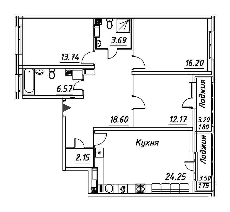 Трехкомнатная квартира в : площадь 100.92 м2 , этаж: 8 – купить в Санкт-Петербурге