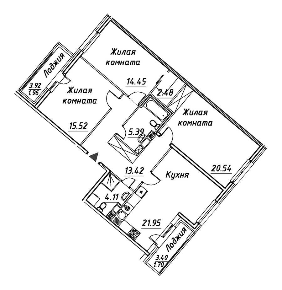 Трехкомнатная квартира в : площадь 101.52 м2 , этаж: 12 – купить в Санкт-Петербурге