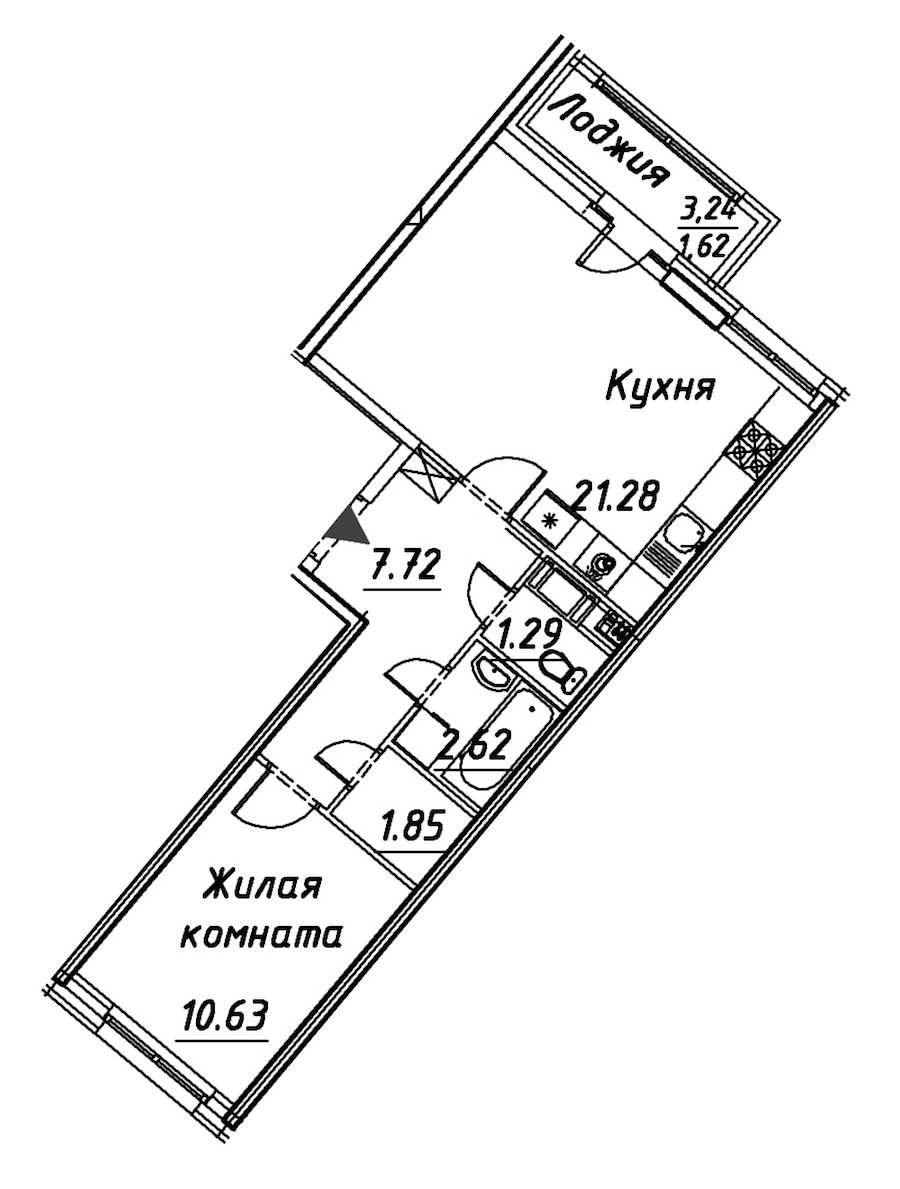 Однокомнатная квартира в : площадь 47.01 м2 , этаж: 4 – купить в Санкт-Петербурге
