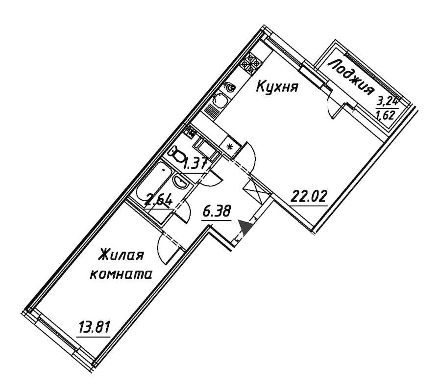 Однокомнатная квартира в : площадь 47.84 м2 , этаж: 3 – купить в Санкт-Петербурге