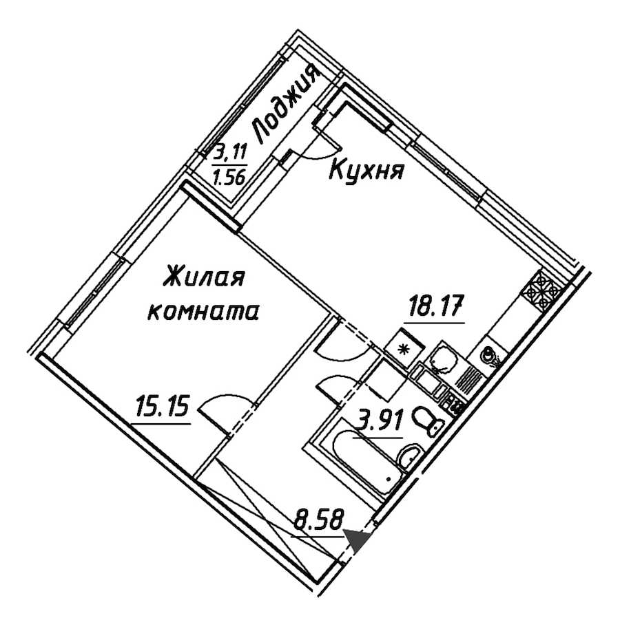 Однокомнатная квартира в : площадь 47.37 м2 , этаж: 3 – купить в Санкт-Петербурге