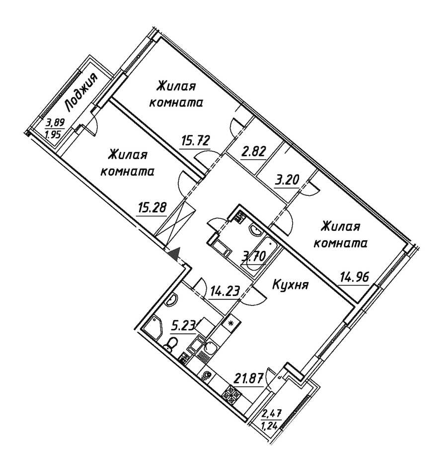 Трехкомнатная квартира в : площадь 100.2 м2 , этаж: 4 – купить в Санкт-Петербурге