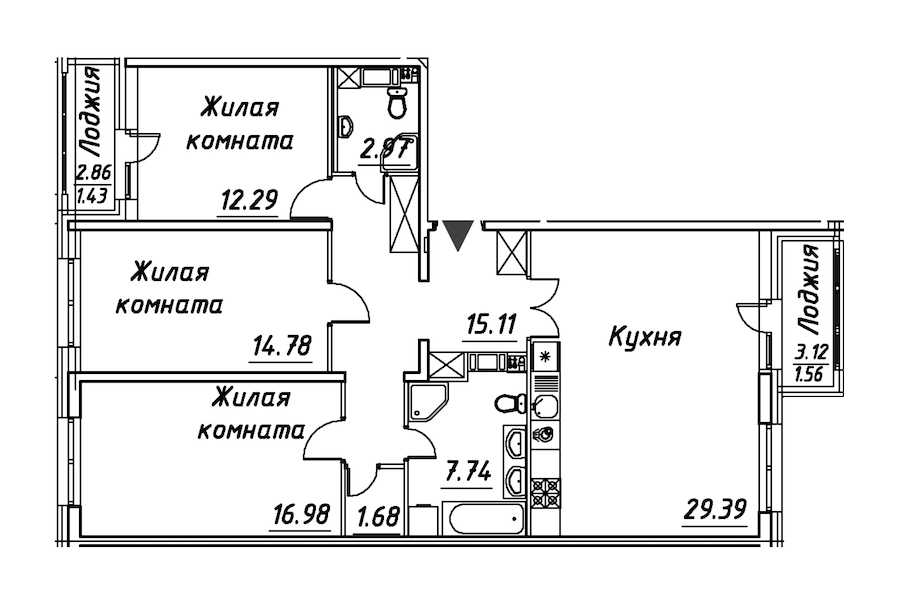 Трехкомнатная квартира в : площадь 103.93 м2 , этаж: 11 – купить в Санкт-Петербурге