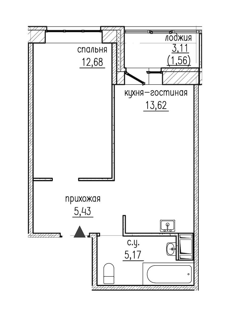 Однокомнатная квартира в : площадь 38.74 м2 , этаж: 2 – купить в Санкт-Петербурге