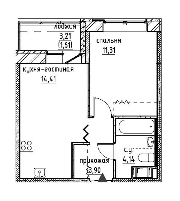 Однокомнатная квартира в : площадь 35.37 м2 , этаж: 2 – купить в Санкт-Петербурге