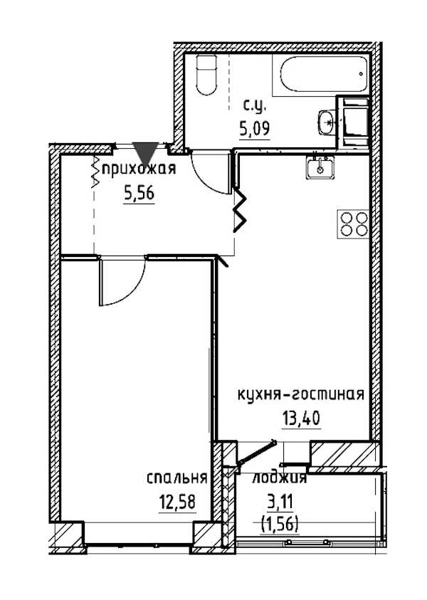 Однокомнатная квартира в : площадь 38.25 м2 , этаж: 3 – купить в Санкт-Петербурге