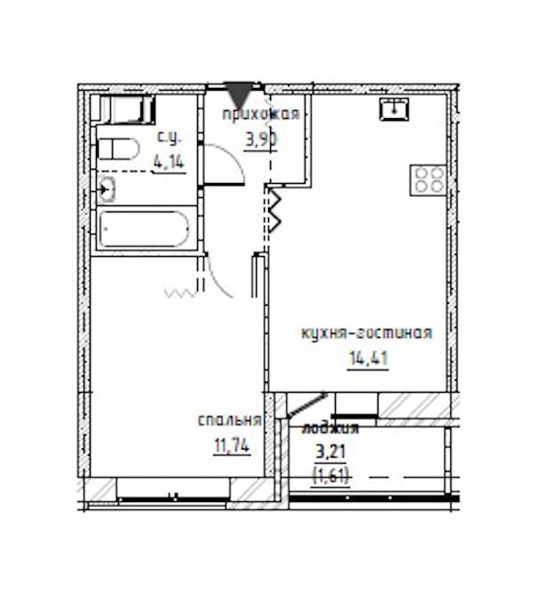 Однокомнатная квартира в : площадь 35.58 м2 , этаж: 7 – купить в Санкт-Петербурге