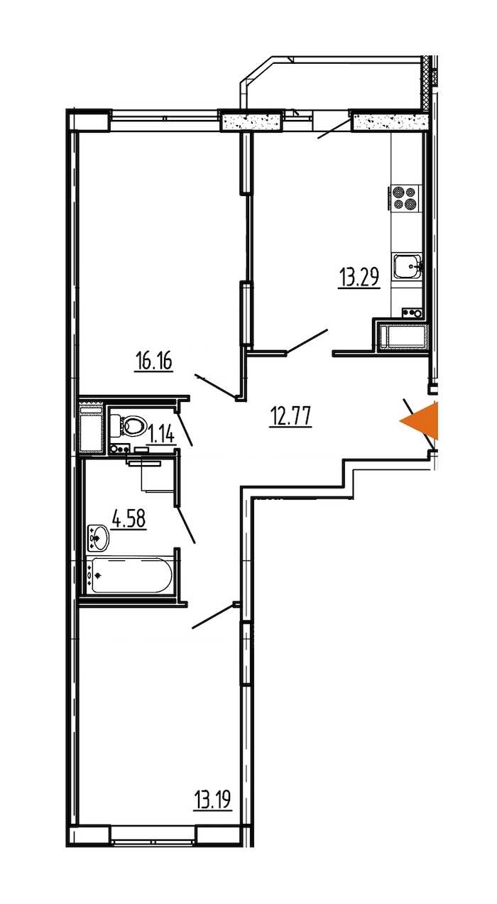 Двухкомнатная квартира в : площадь 62.58 м2 , этаж: 11 – купить в Санкт-Петербурге