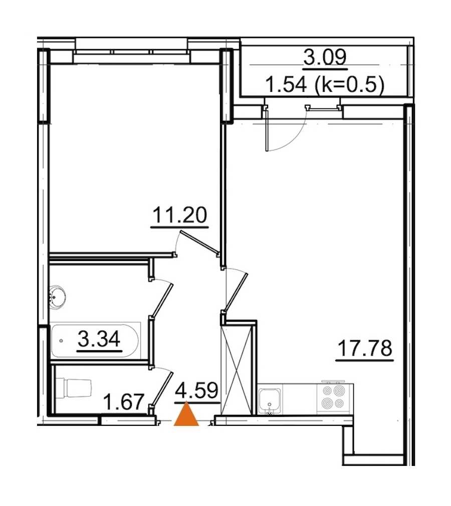 Однокомнатная квартира в : площадь 40.12 м2 , этаж: 2 – купить в Санкт-Петербурге
