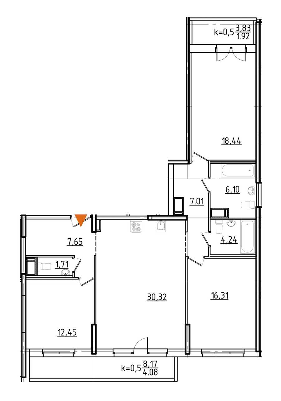 Трехкомнатная квартира в : площадь 110.23 м2 , этаж: 8 - 9 – купить в Санкт-Петербурге