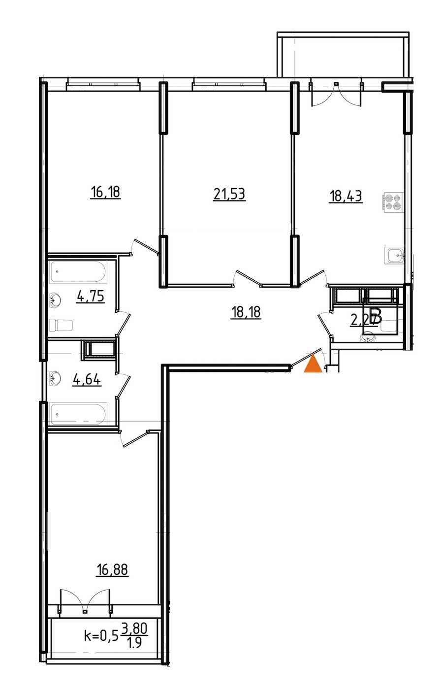 Трехкомнатная квартира в : площадь 106.06 м2 , этаж: 4 - 15 – купить в Санкт-Петербурге