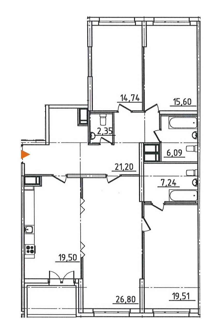 Четырехкомнатная квартира в : площадь 135.48 м2 , этаж: 3 – купить в Санкт-Петербурге