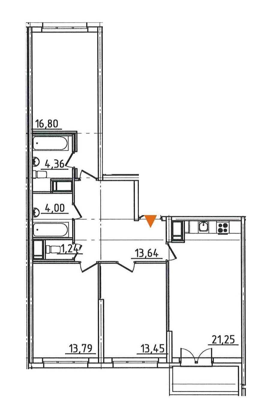 Трехкомнатная квартира в : площадь 90.39 м2 , этаж: 8 – купить в Санкт-Петербурге