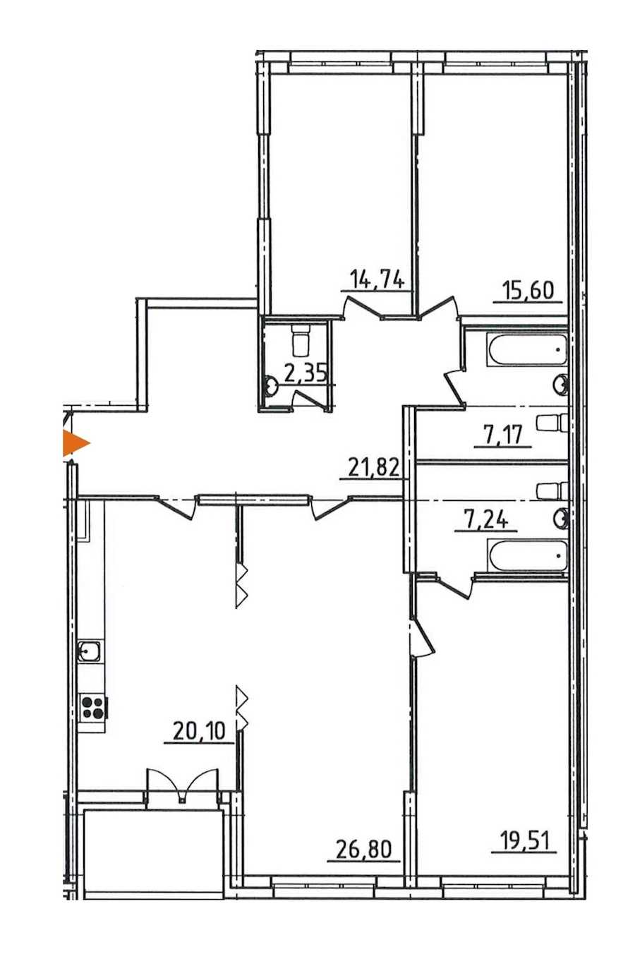 Четырехкомнатная квартира в : площадь 137.78 м2 , этаж: 2 – купить в Санкт-Петербурге