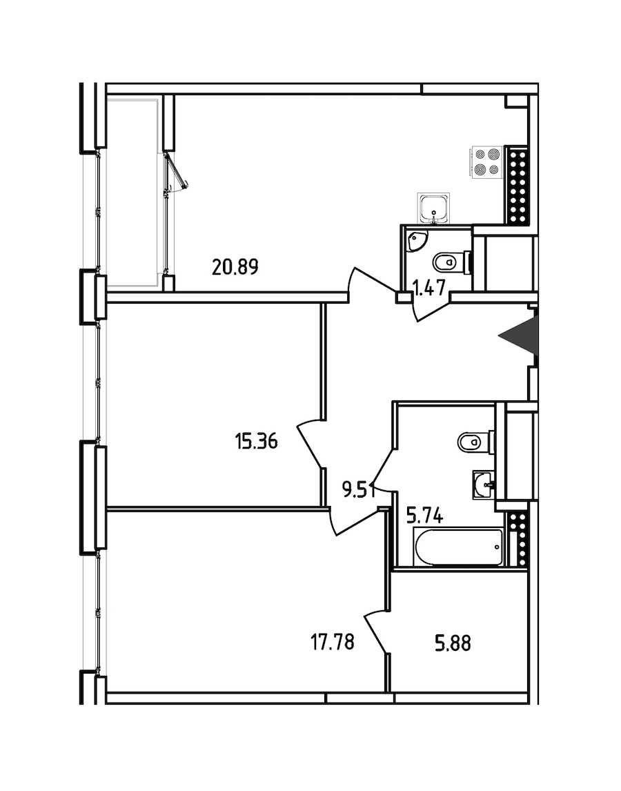 Двухкомнатная квартира в : площадь 78.28 м2 , этаж: 11 – купить в Санкт-Петербурге