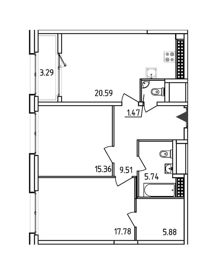 Двухкомнатная квартира в : площадь 77.98 м2 , этаж: 15 – купить в Санкт-Петербурге