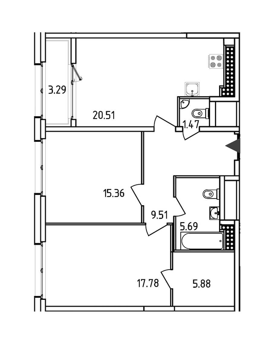 Двухкомнатная квартира в : площадь 77.85 м2 , этаж: 16 – купить в Санкт-Петербурге