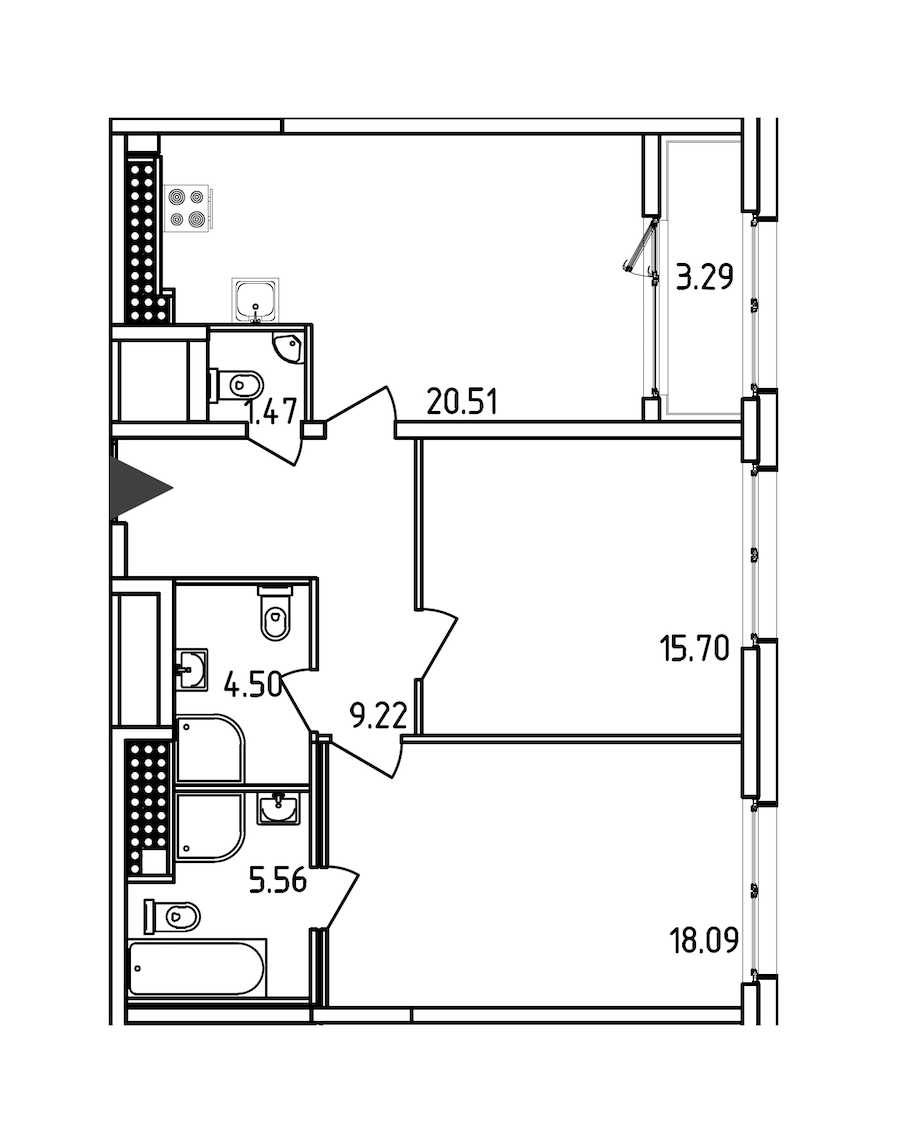Двухкомнатная квартира в : площадь 76.7 м2 , этаж: 16 – купить в Санкт-Петербурге