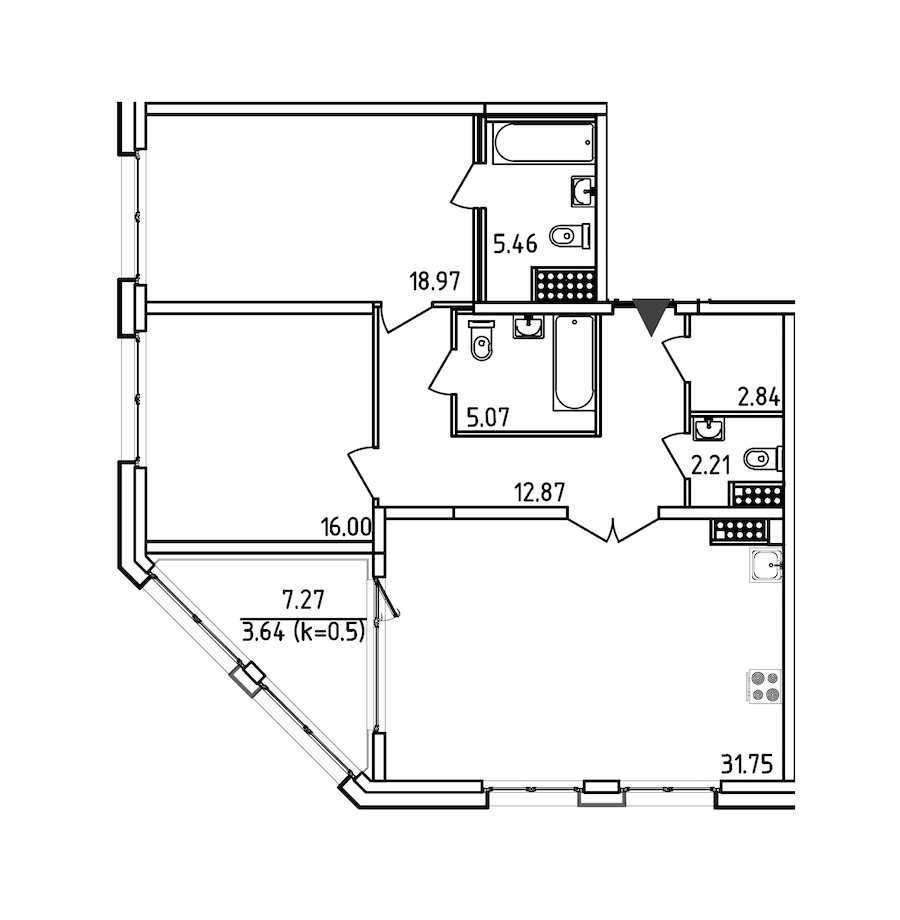 Двухкомнатная квартира в : площадь 98.81 м2 , этаж: 12 – купить в Санкт-Петербурге