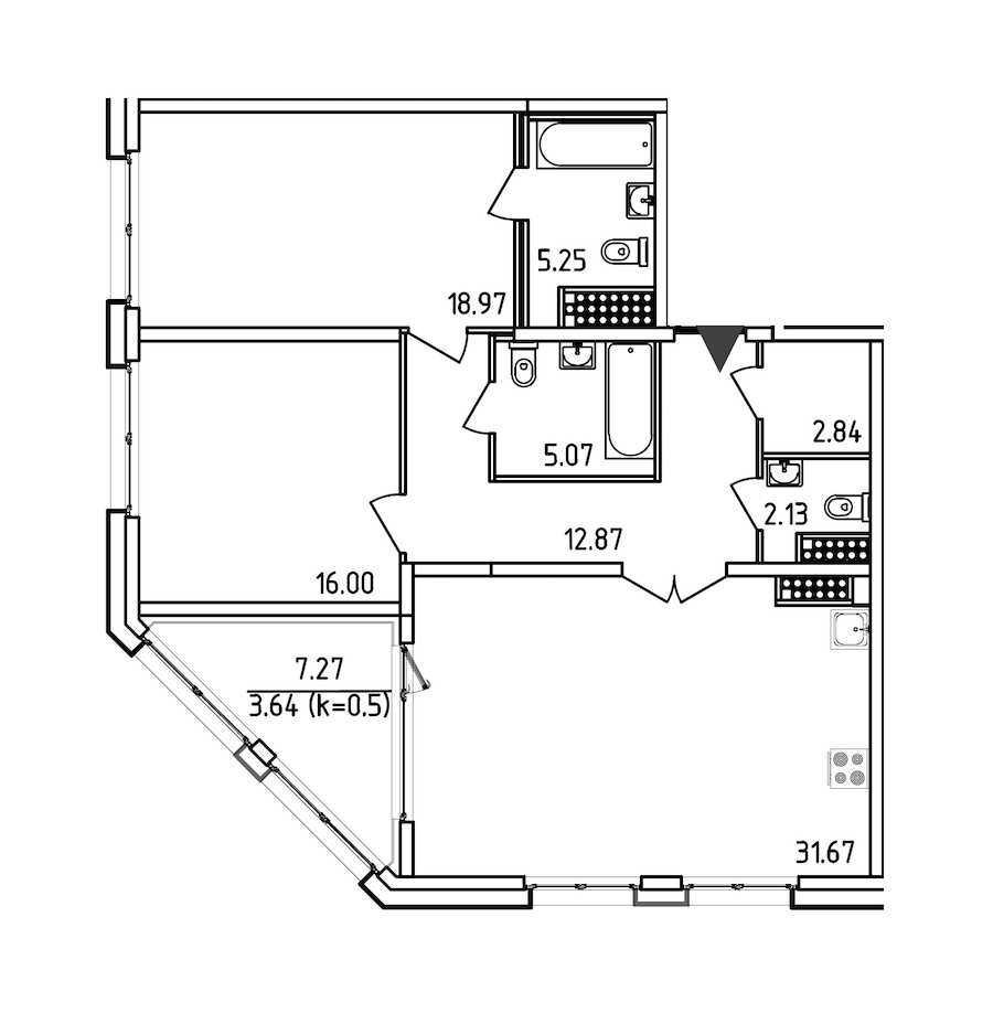 Двухкомнатная квартира в : площадь 98.44 м2 , этаж: 14 – купить в Санкт-Петербурге