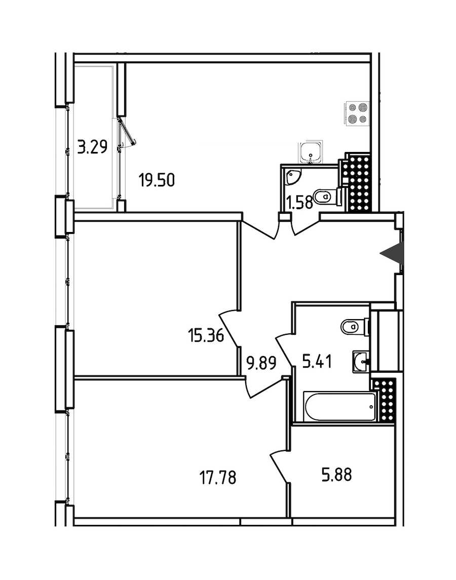 Двухкомнатная квартира в : площадь 77.05 м2 , этаж: 16 – купить в Санкт-Петербурге