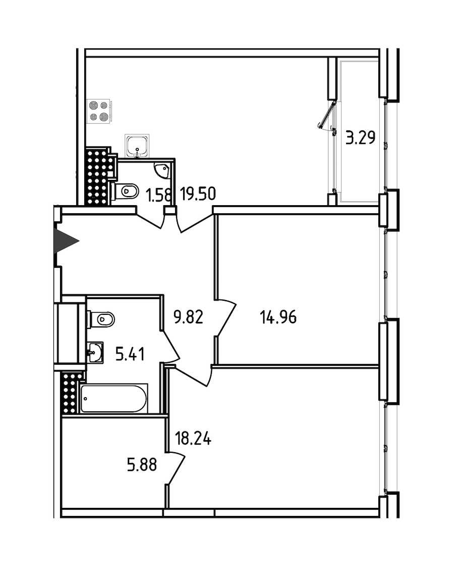 Двухкомнатная квартира в : площадь 77.04 м2 , этаж: 16 – купить в Санкт-Петербурге