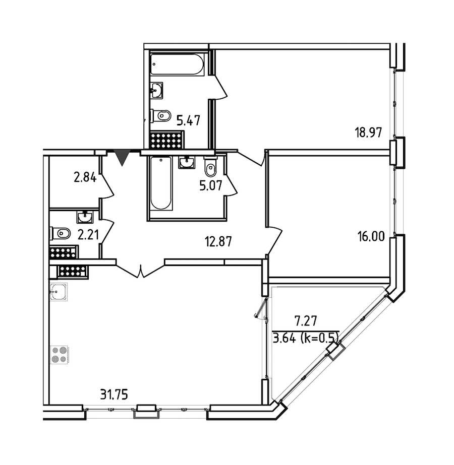 Двухкомнатная квартира в : площадь 98.82 м2 , этаж: 12 – купить в Санкт-Петербурге