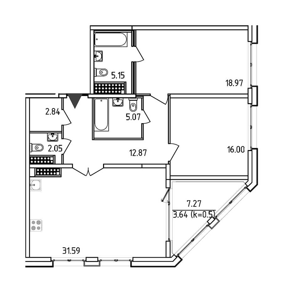 Двухкомнатная квартира в : площадь 98.18 м2 , этаж: 16 – купить в Санкт-Петербурге